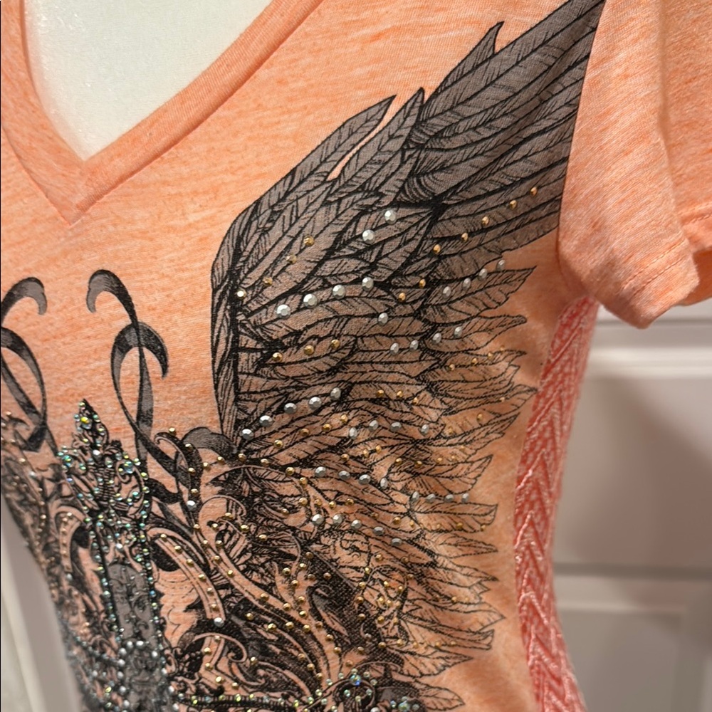 Angels & Diamonds Orange Fitted Graphic Short Sleeve Tee - Picture 3 of 7
